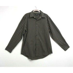 Van Heusen Dress Shirt Button Up Size Large 16 -16 1/2 Brown Plaid Long Sleeve